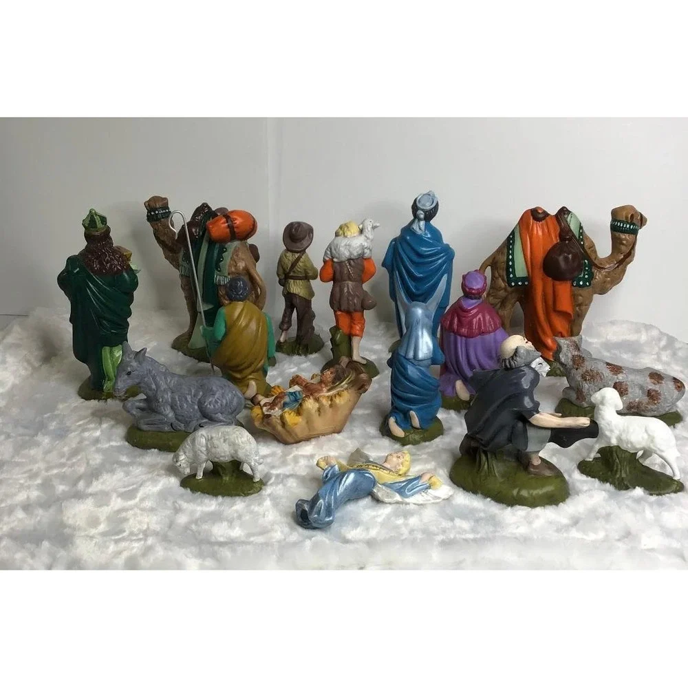 Vintage Christmas Nativity Set Atlantic Mold 17 Piece Ceramic 1970 Hand Painted‎